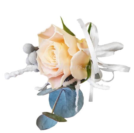 №2020 - Зимний букет невесты с розами и хлопком - фото 777flowers