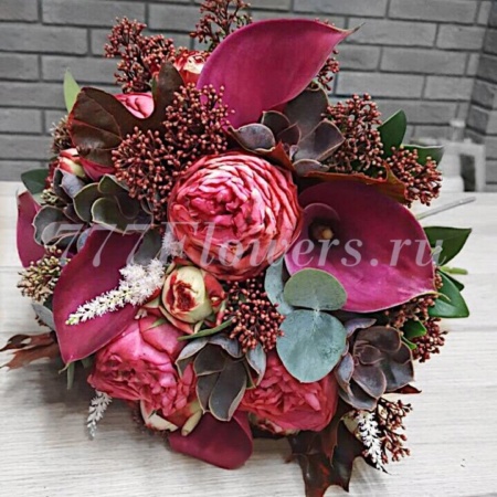 №2218 - Букет невесты в цвете марсала - фото 777flowers