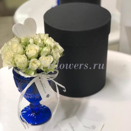 №7079 - Декоративный бокал с розами - фото 777flowers