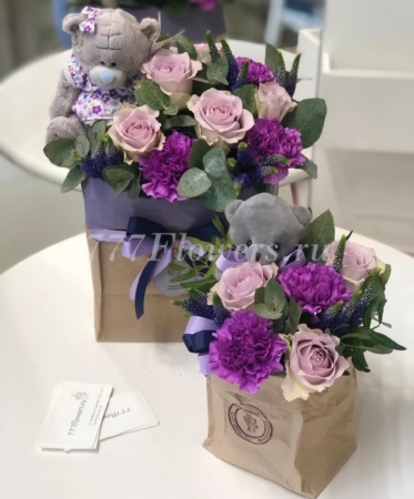 №5416 - Декоративный мешок серии FlowerBox в сиреневом цвете - фото 777flowers