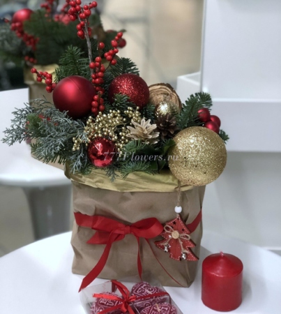 №5418 - Декоративный новогодний мешок серии FlowerBox - фото 777flowers